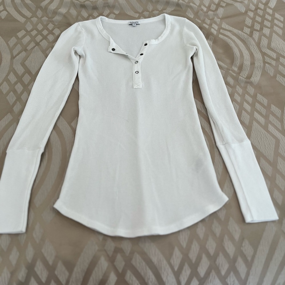 Splendid White Long Sleeve Henley Top